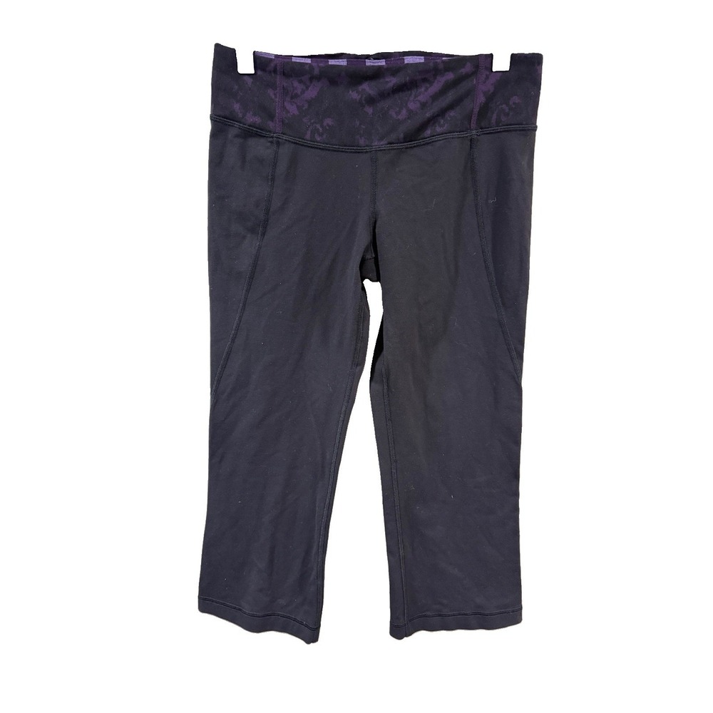 Sz4 Lululemon Womens Leggings Gather And Crow Cropped Black Purple Training Yoga